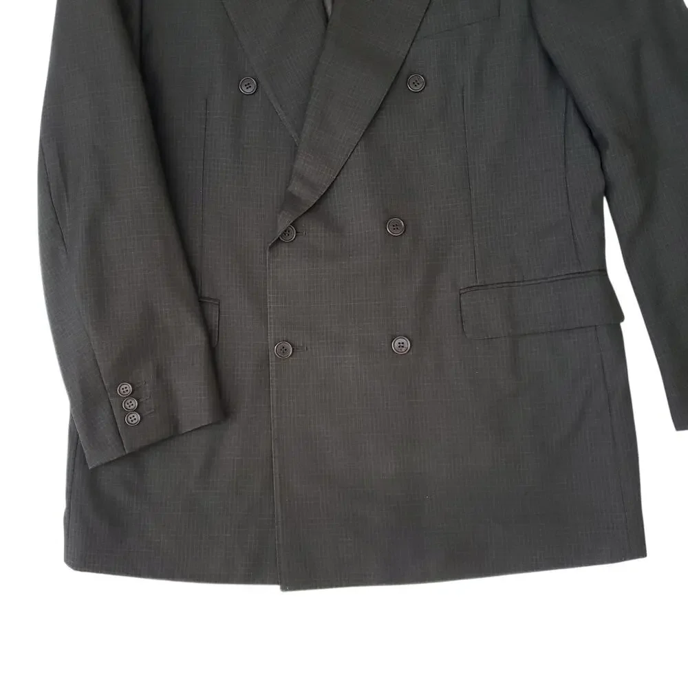 Canali Brown Wool Check Double Breasted Blazer Jacket Sport Coat Peak Lapel 52R